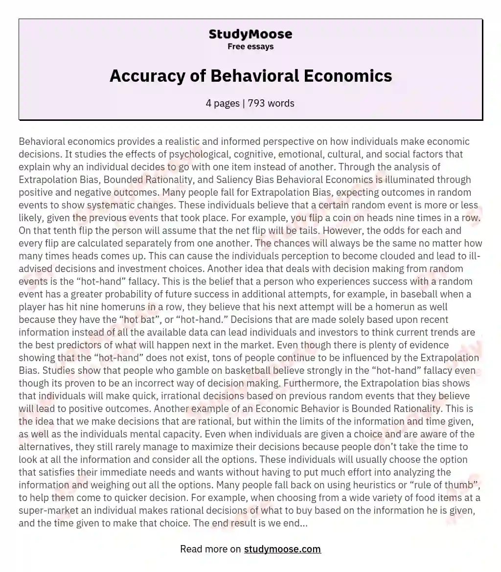 Accuracy of Behavioral Economics essay