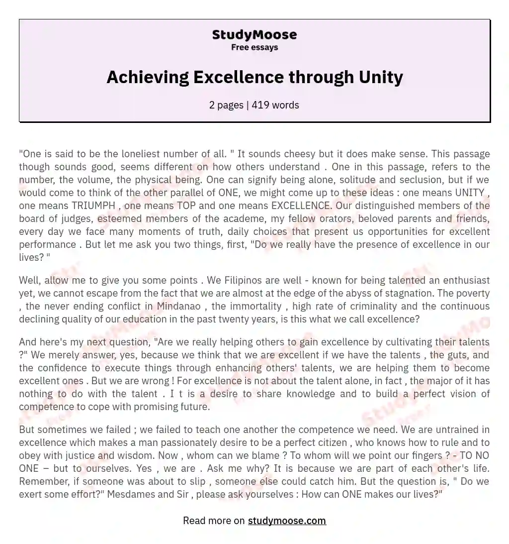 Achieving Excellence through Unity