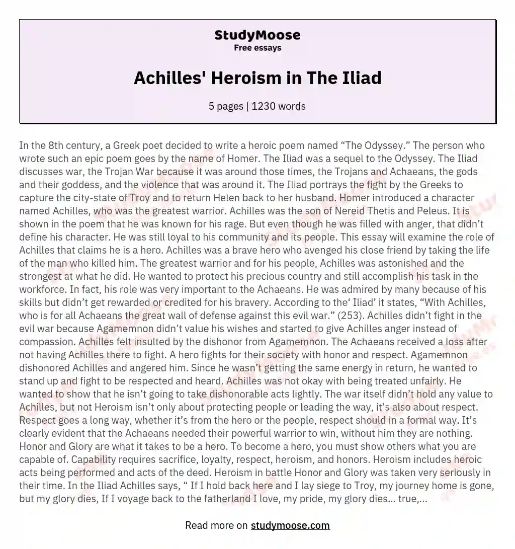 Achilles' Heroism in The Iliad essay