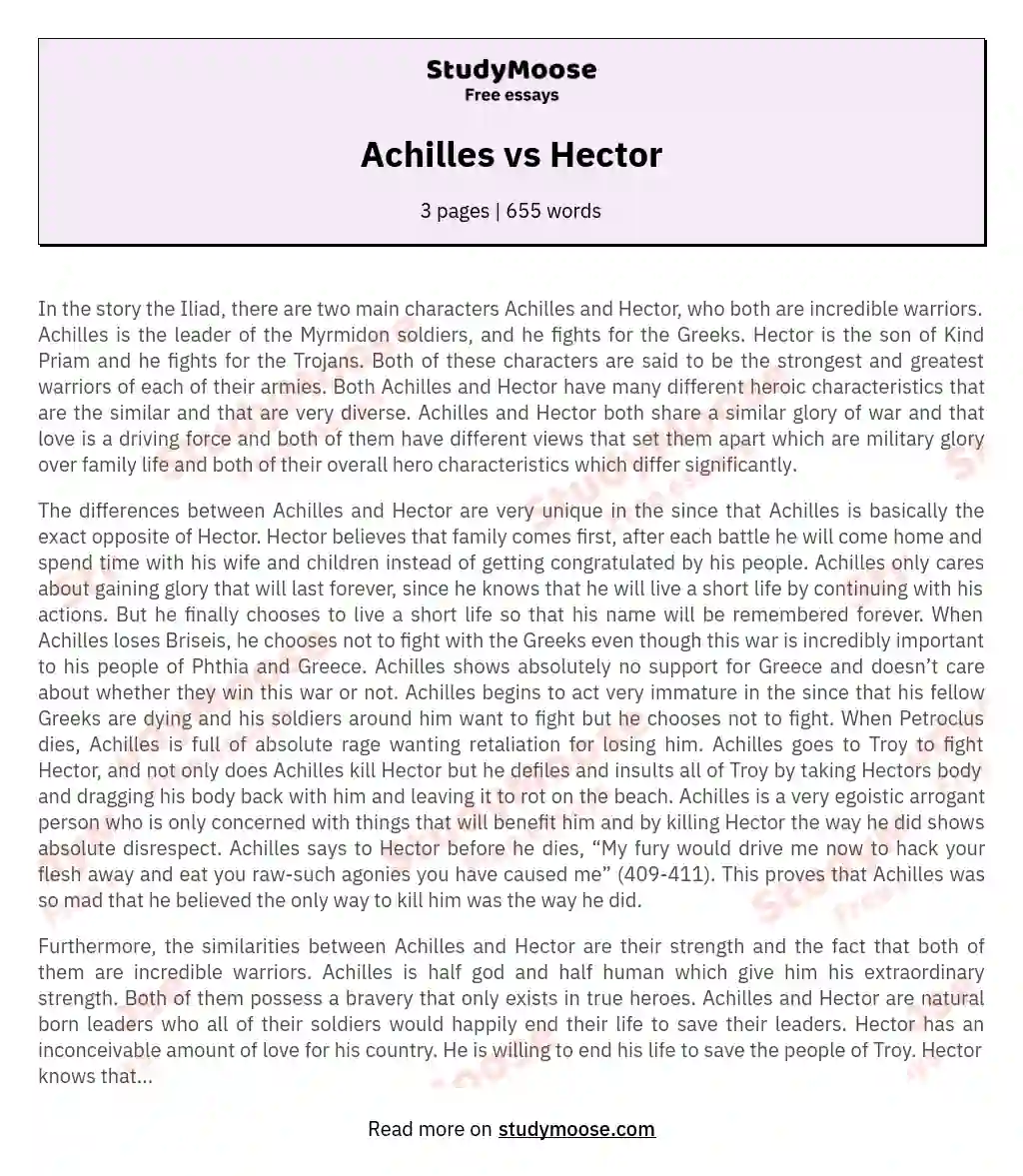 Achilles and Hector: A Study in Heroism and Leadership essay