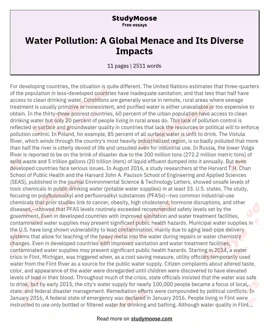 Water Pollution: A Global Menace and Its Diverse Impacts essay