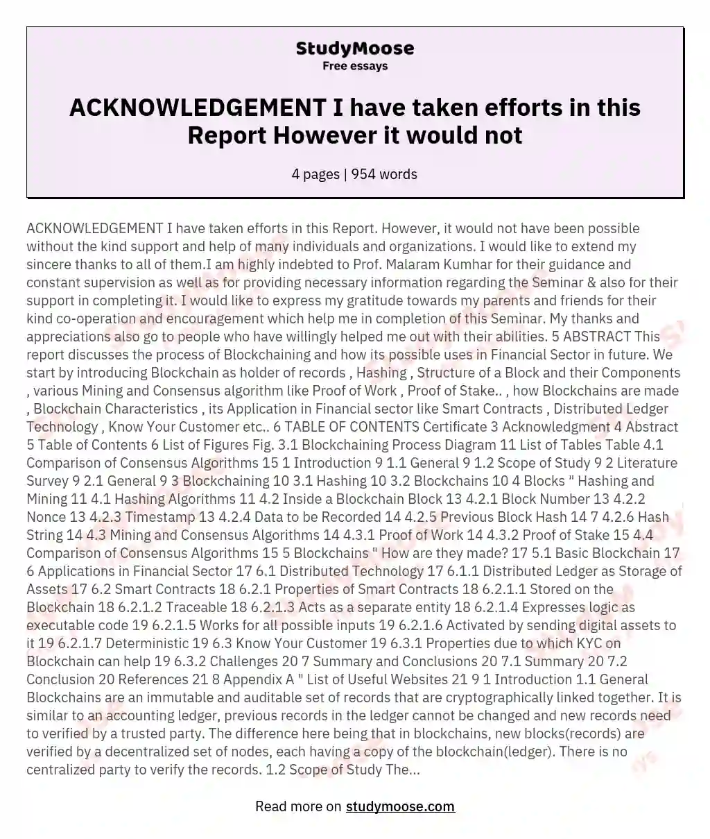 ACKNOWLEDGEMENT I have taken efforts in this Report However it would not