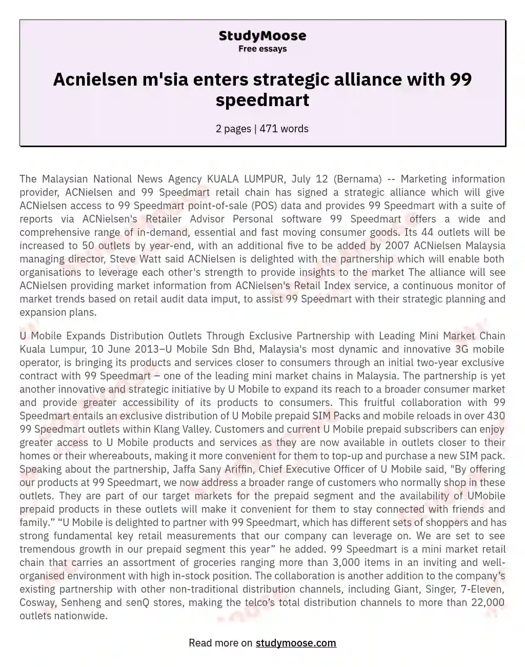 Acnielsen m'sia enters strategic alliance with 99 speedmart