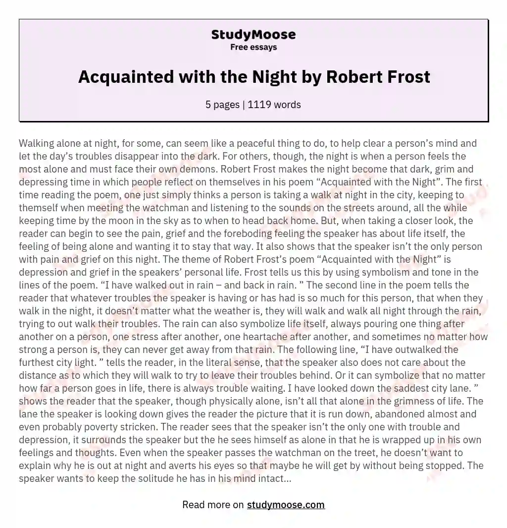 Acquainted with the Night by Robert Frost essay