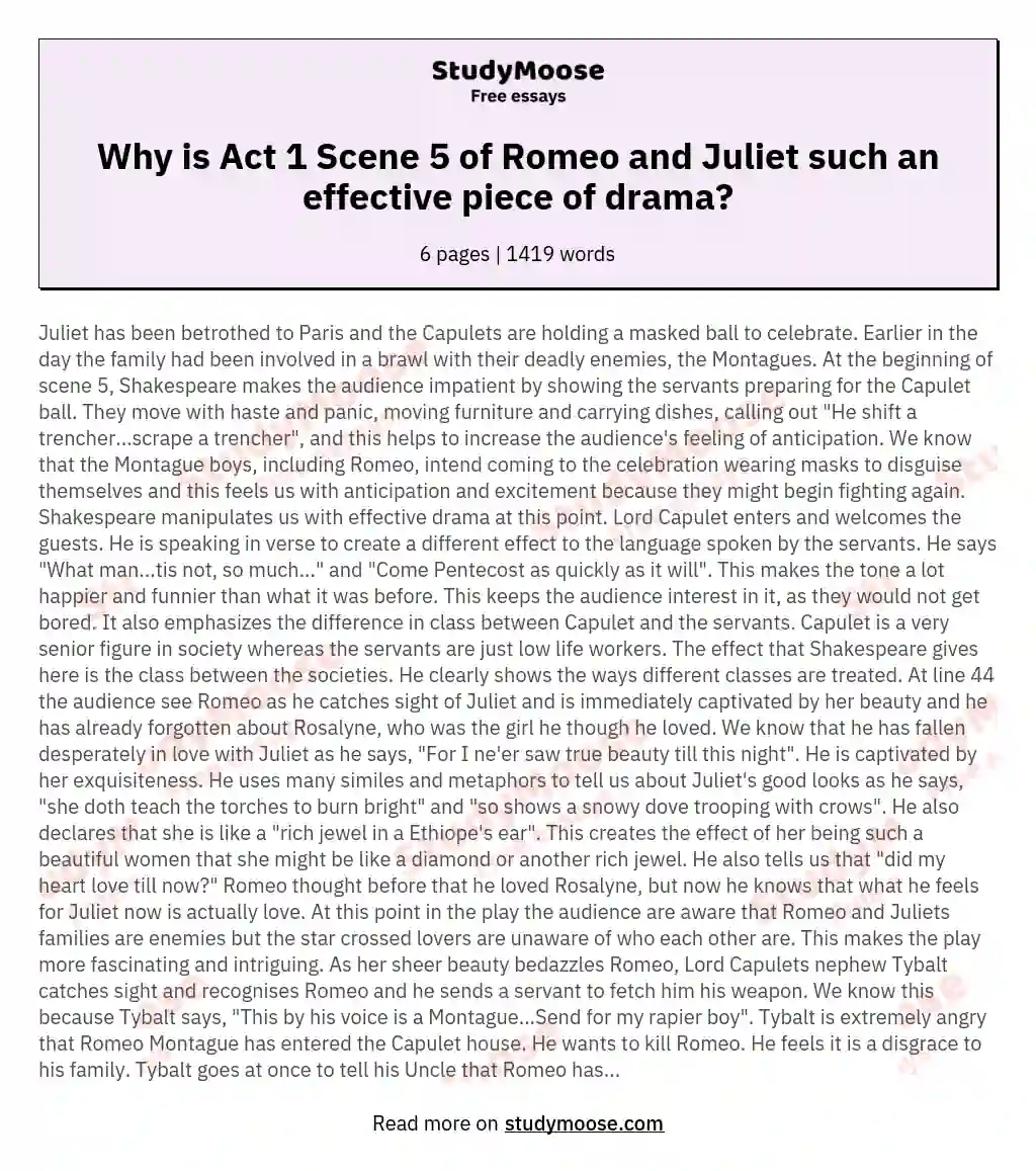 Why is Act 1 Scene 5 of Romeo and Juliet such an effective piece of drama? essay