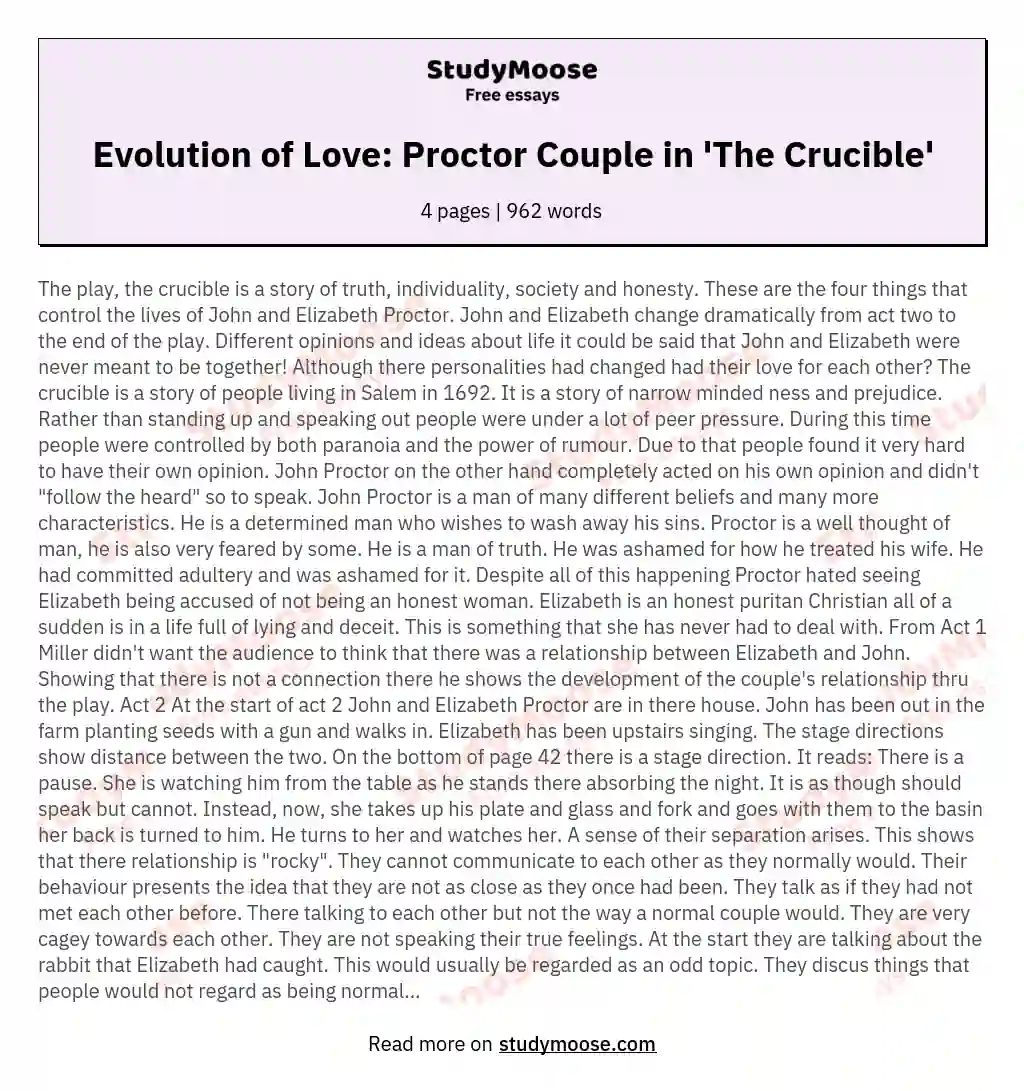 Evolution of Love: Proctor Couple in 'The Crucible' essay