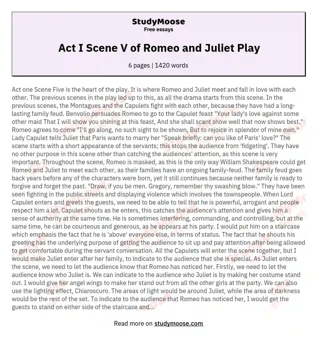 Act I Scene V of Romeo and Juliet Play essay