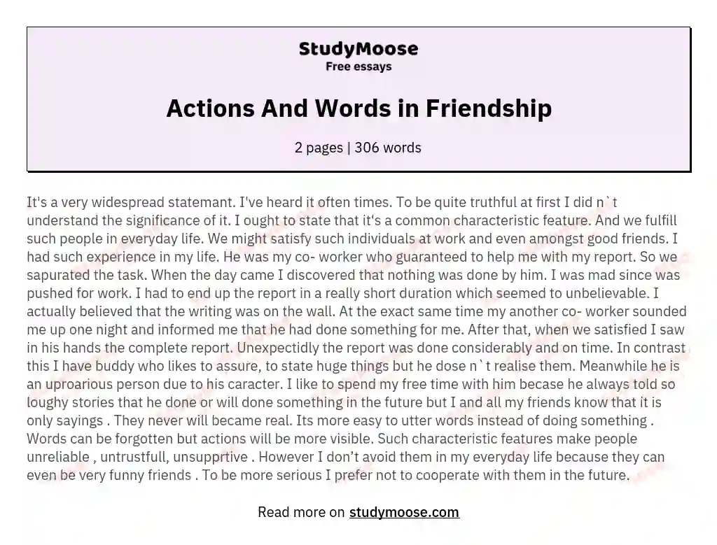 Actions And Words in Friendship essay