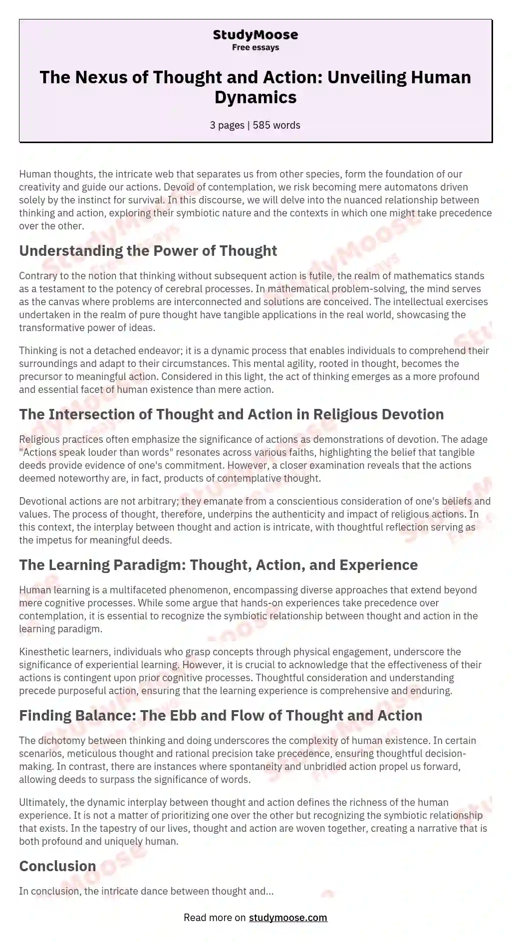 The Nexus of Thought and Action: Unveiling Human Dynamics essay