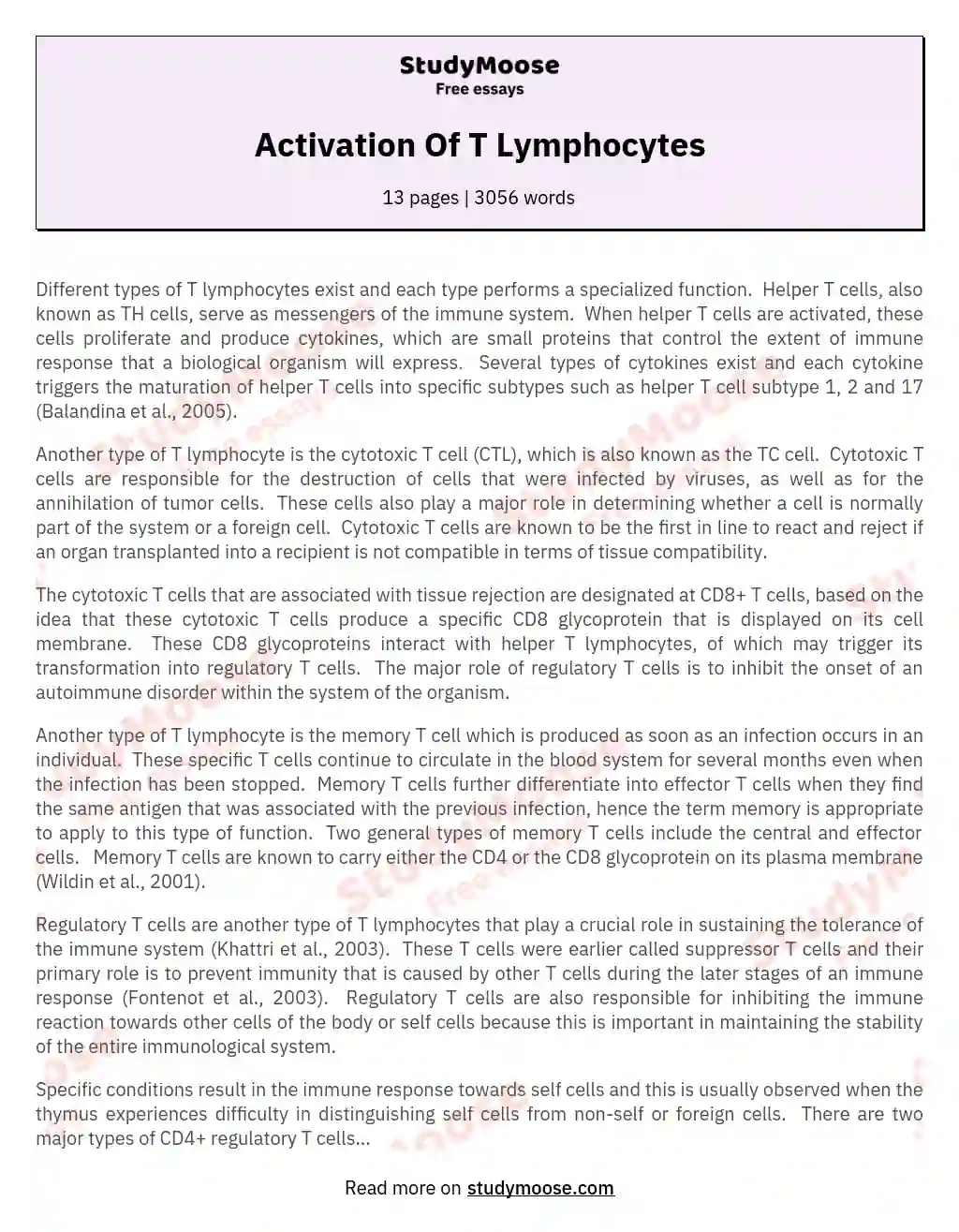 Activation Of T Lymphocytes essay