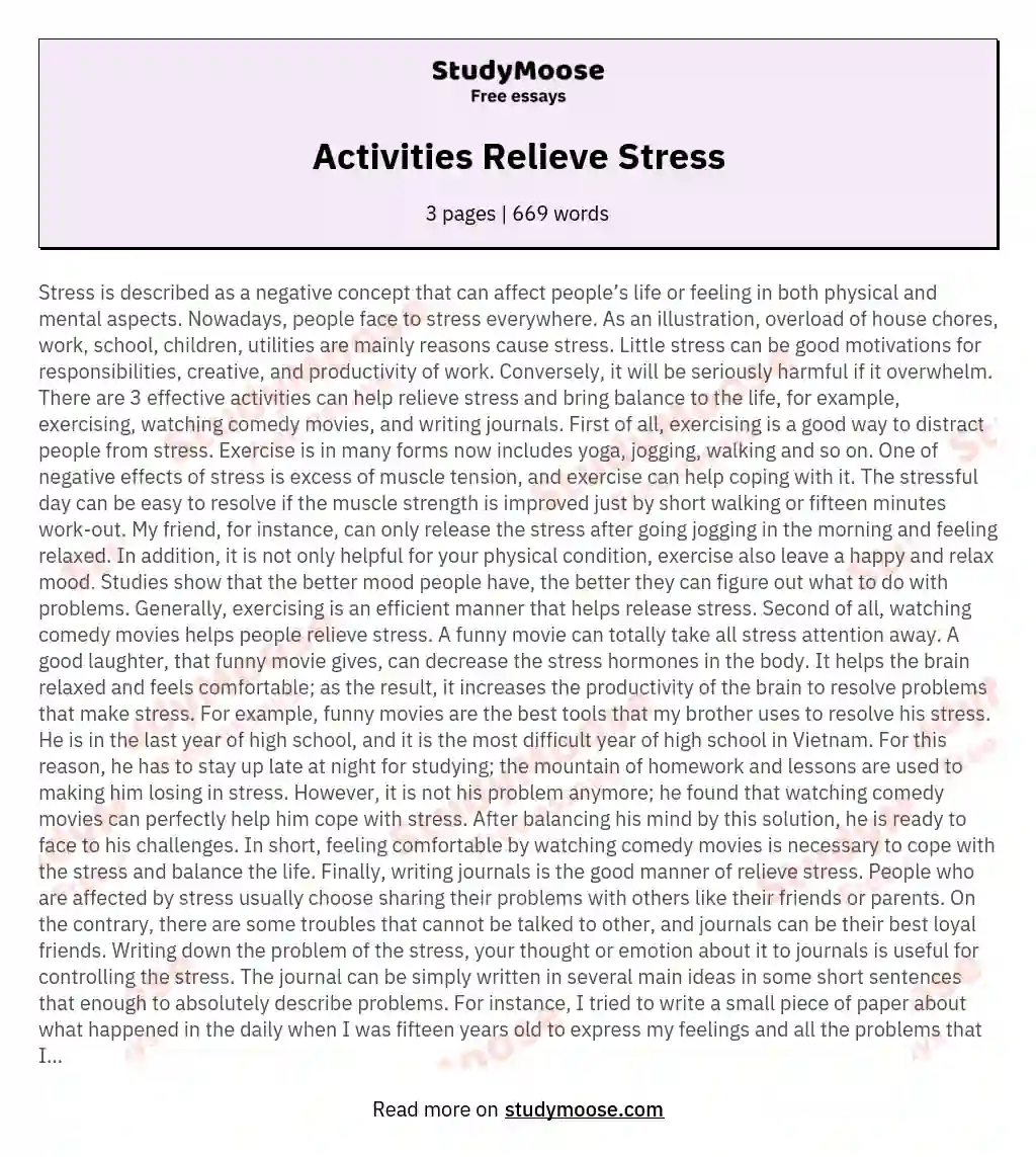 Activities Relieve Stress essay