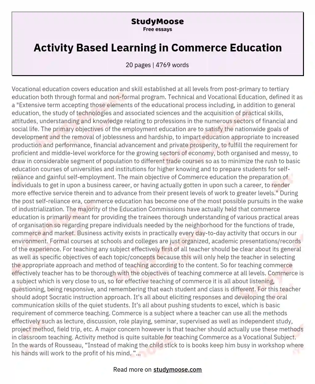 Activity Based Learning in Commerce Education