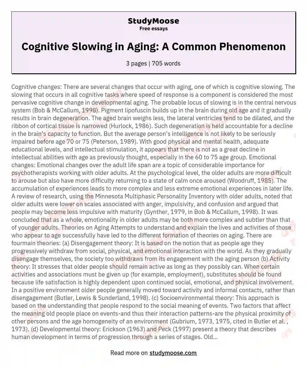 Cognitive Slowing in Aging: A Common Phenomenon essay