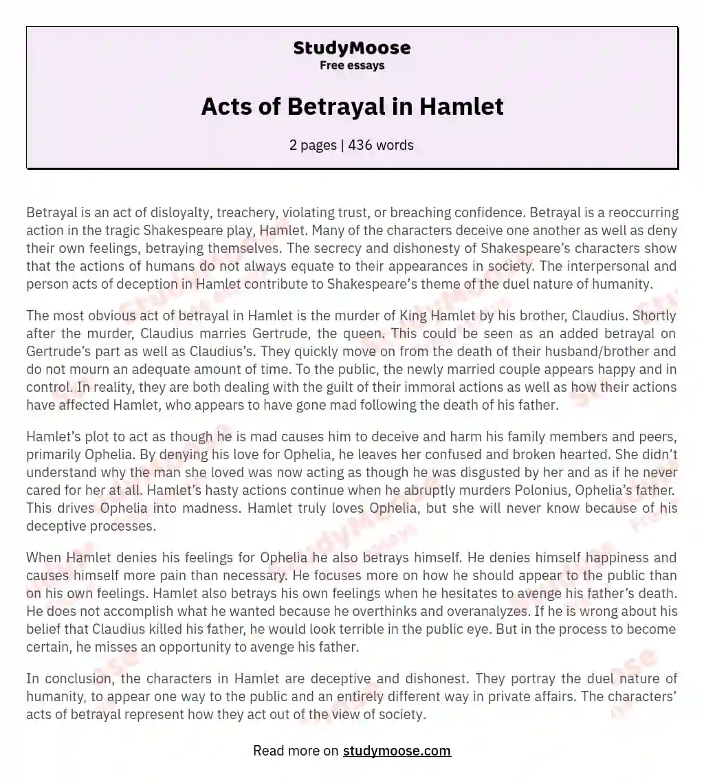 Acts of Betrayal in Hamlet essay