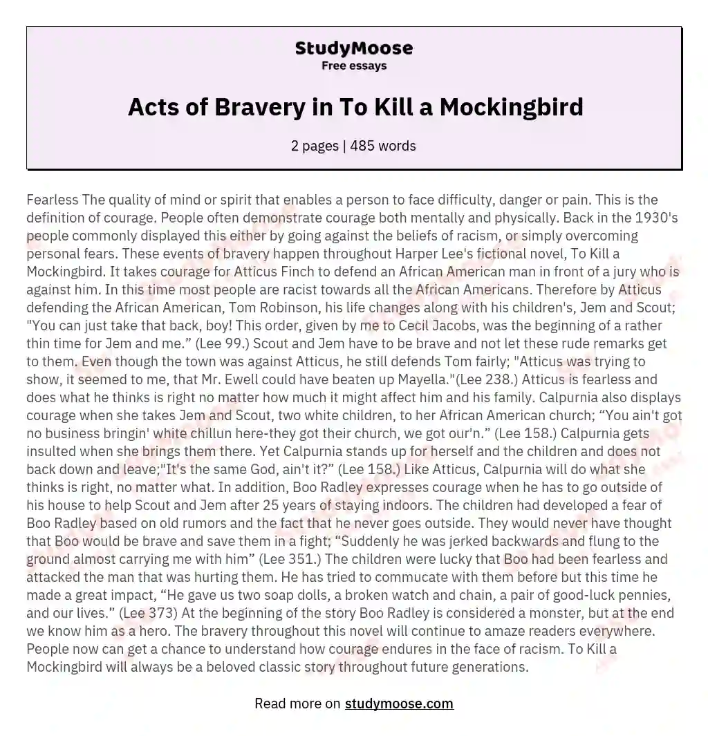 Acts of Bravery in To Kill a Mockingbird