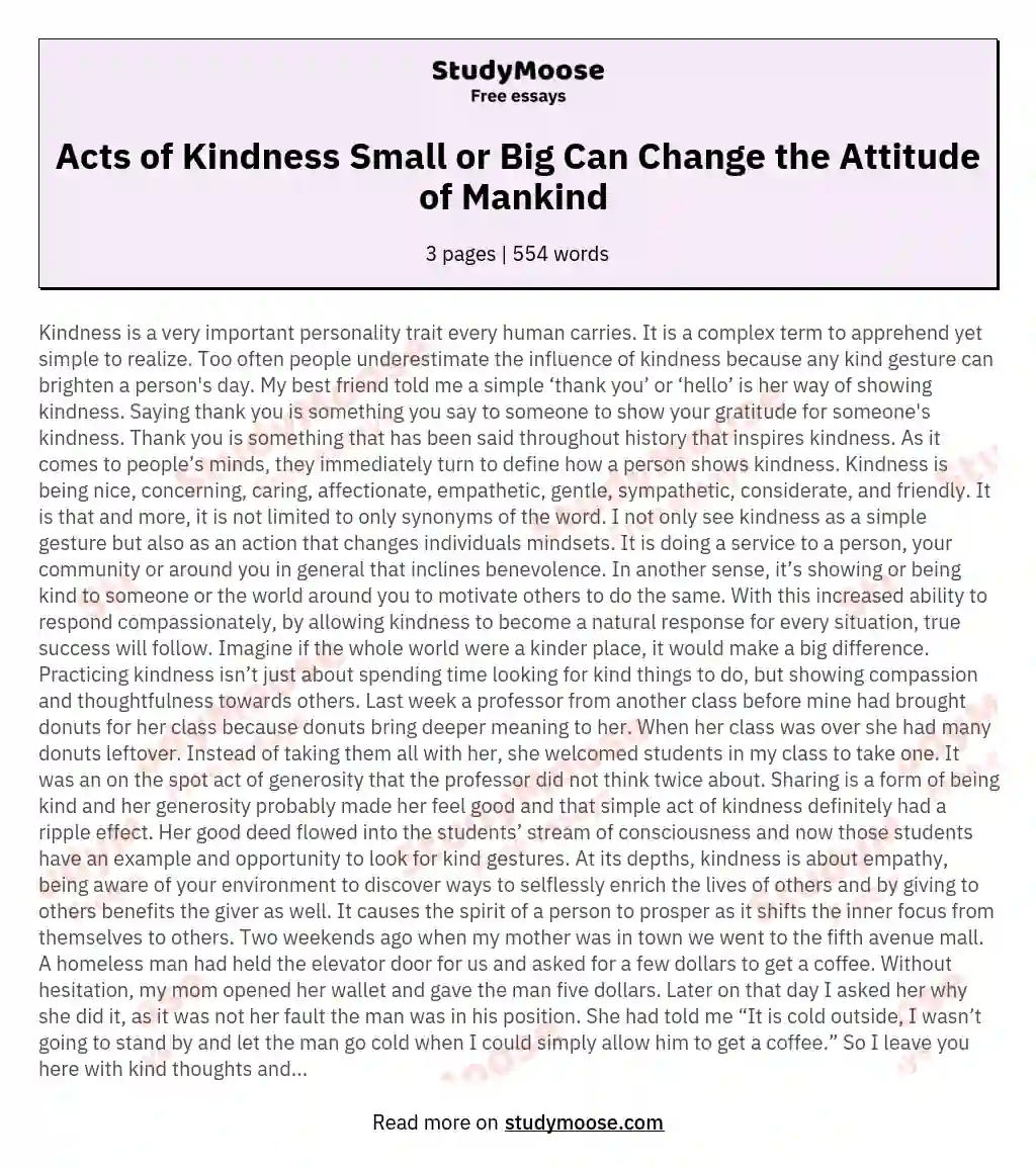 act of kindness essay for class 2