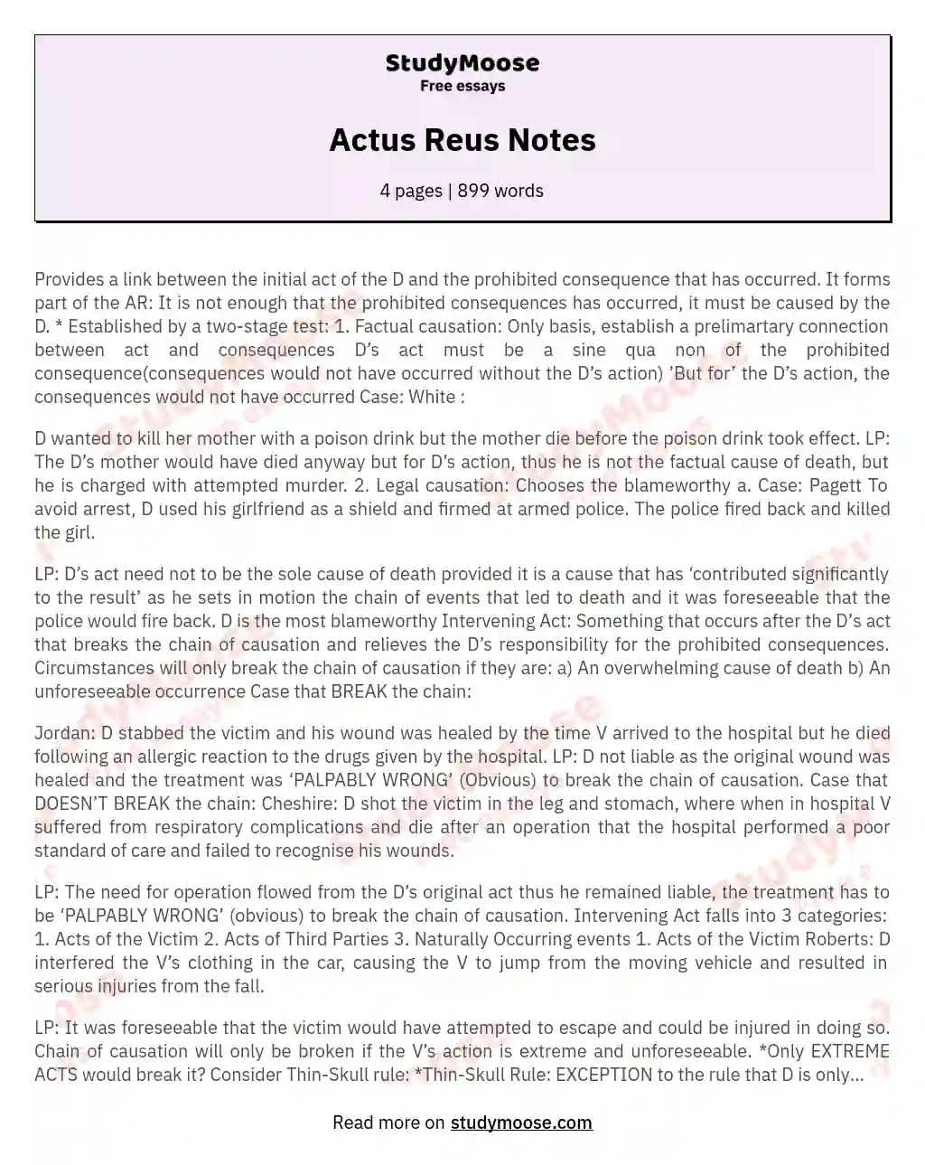 Actus Reus Notes essay