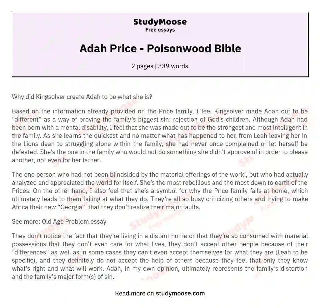 Adah Price - Poisonwood Bible essay