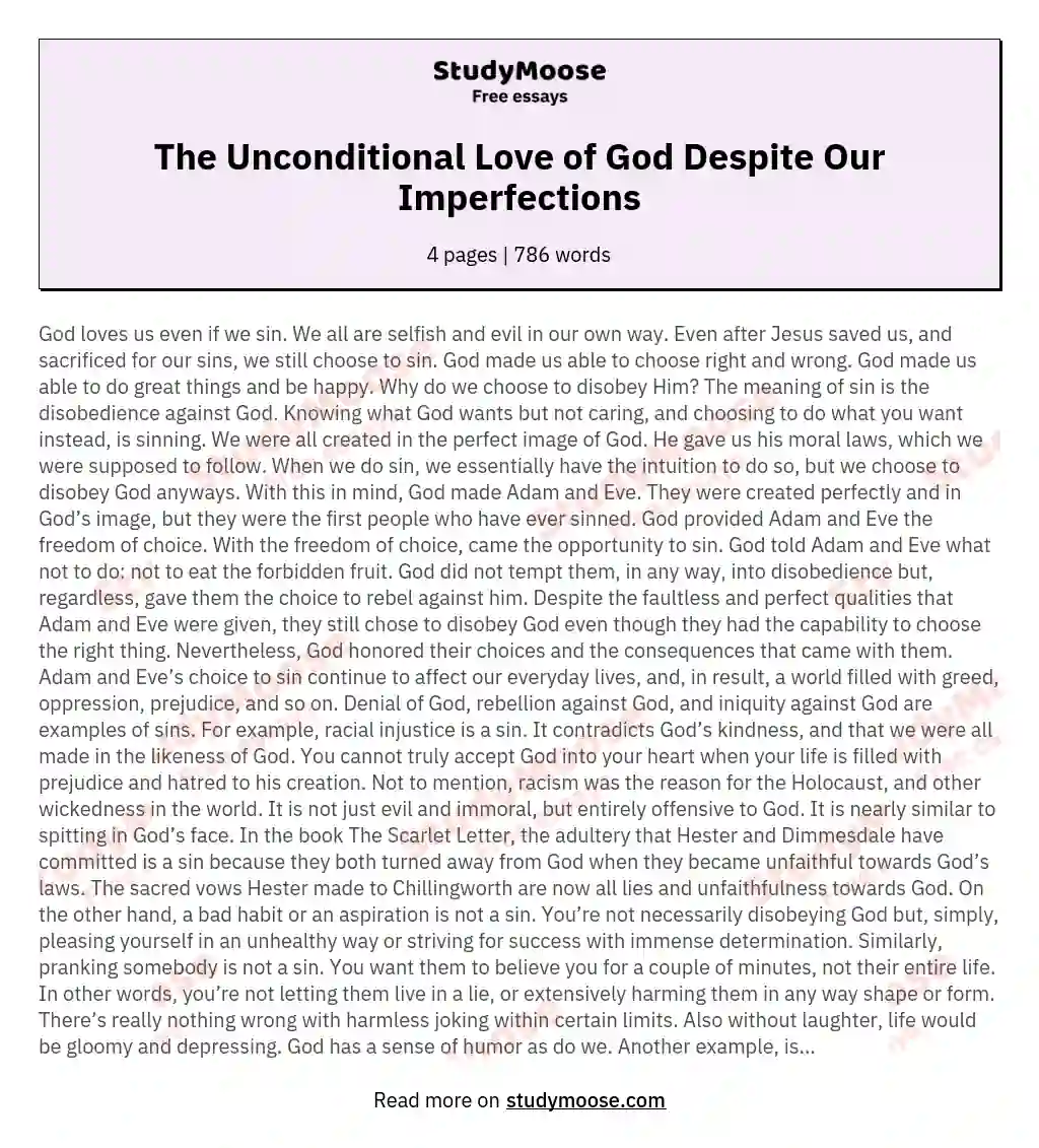 The Unconditional Love of God Despite Our Imperfections essay