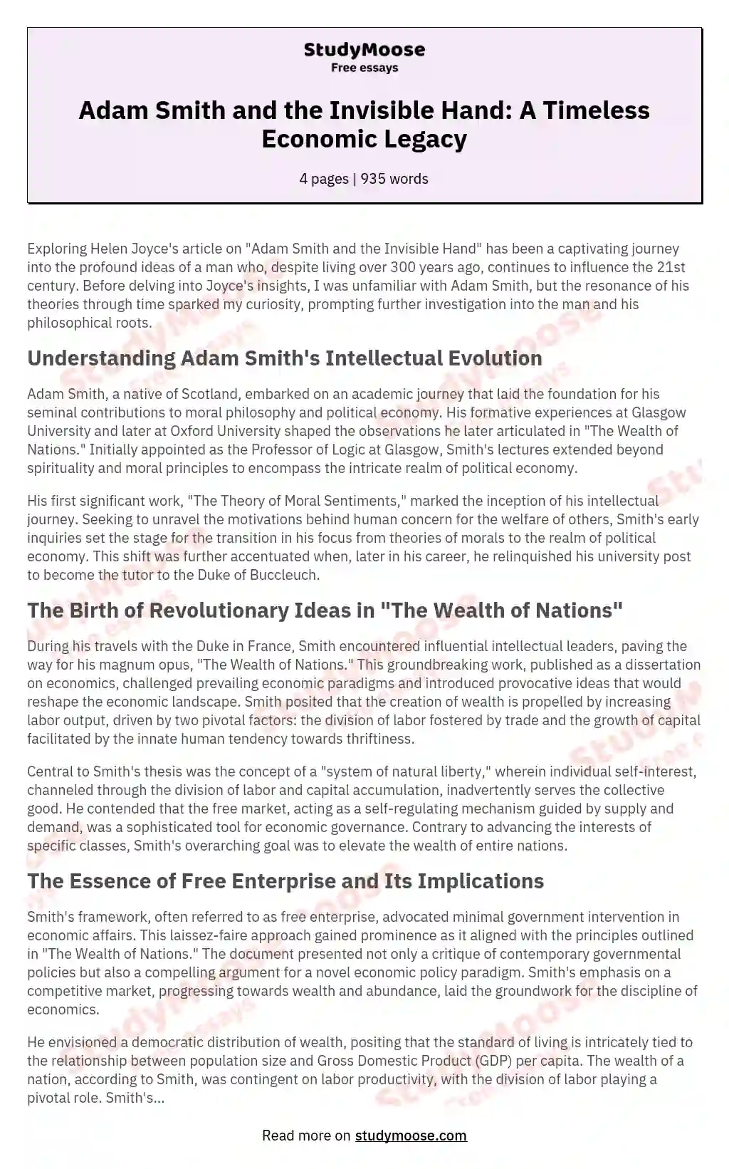 Adam Smith the Father of Modern Economics