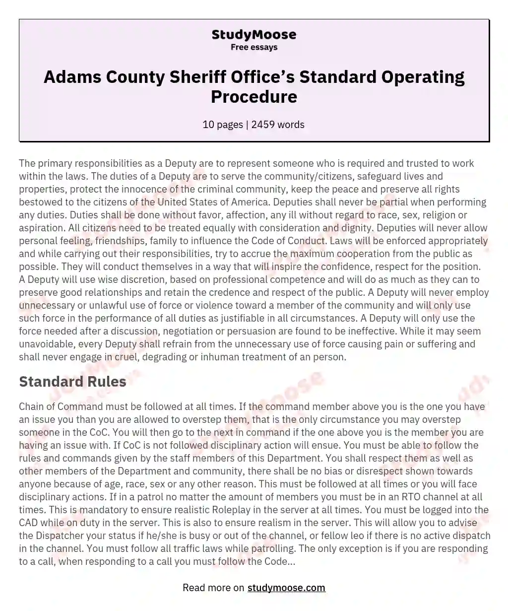 Adams County Sheriff Office’s Standard Operating Procedure