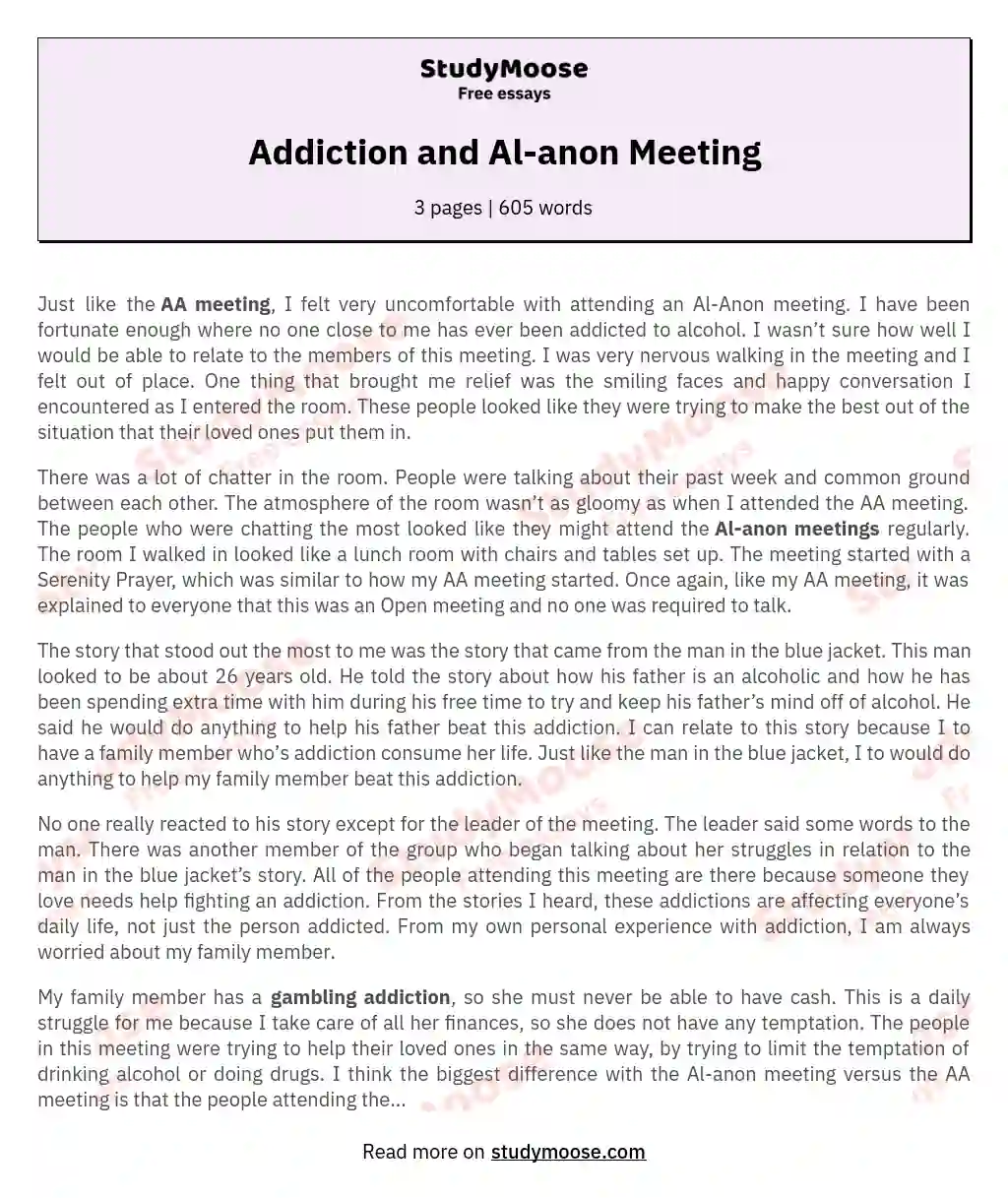 Addiction and Al-anon Meeting essay