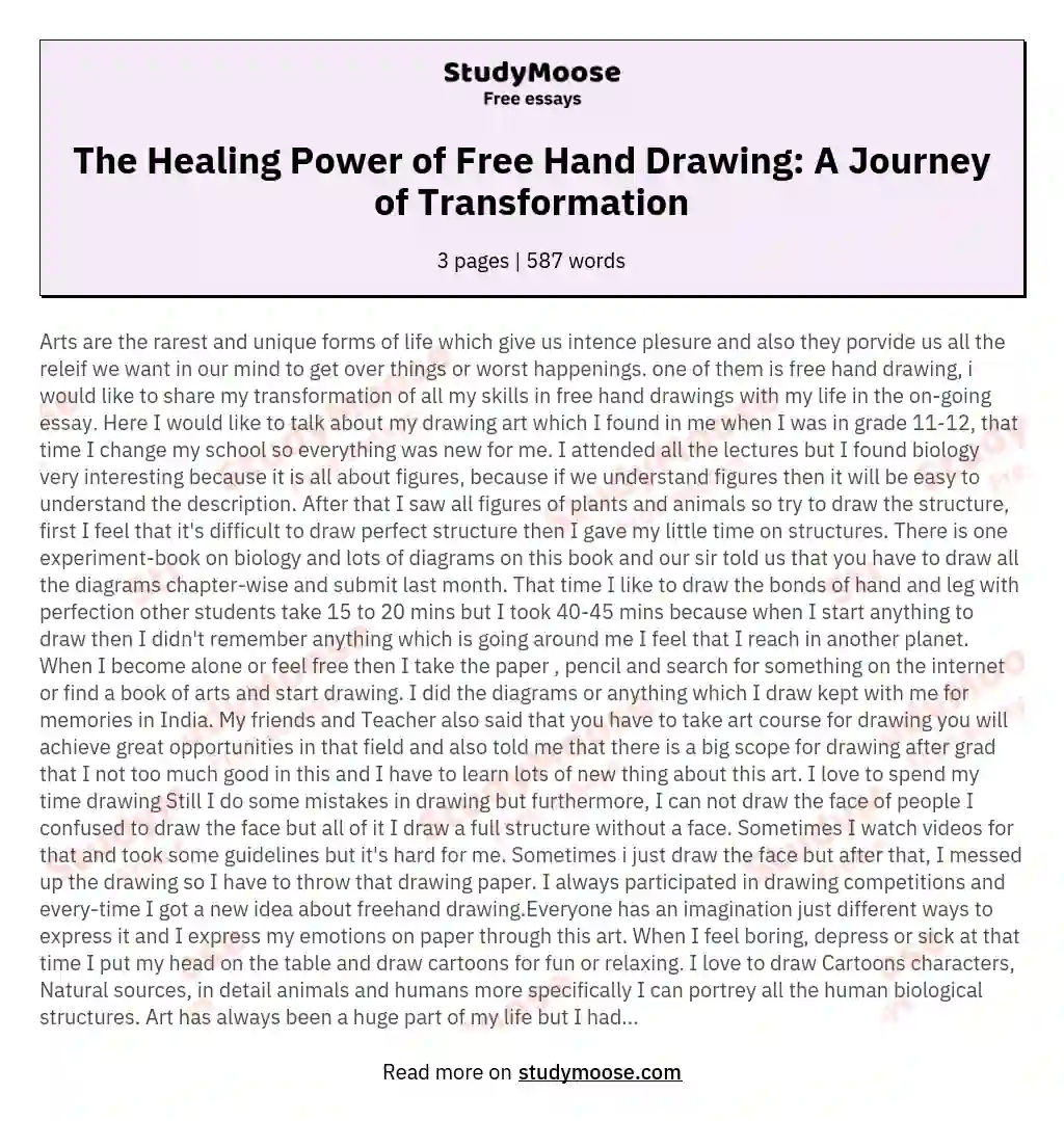 The Healing Power of Free Hand Drawing: A Journey of Transformation essay