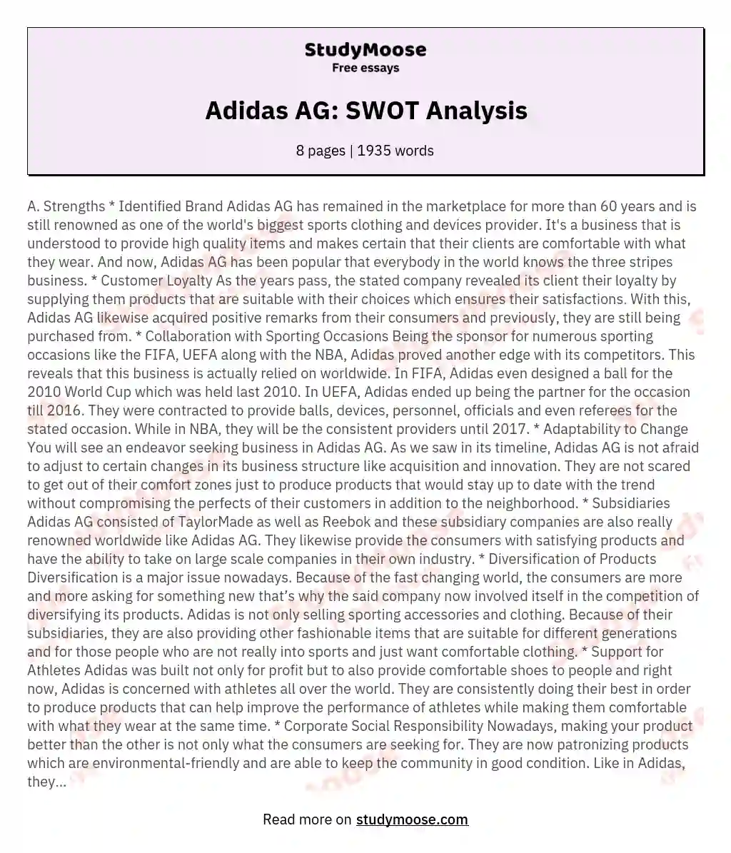 Adidas AG: SWOT Analysis