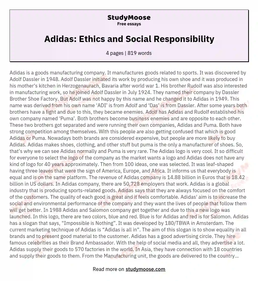 Adidas: Ethics and Social Responsibility essay