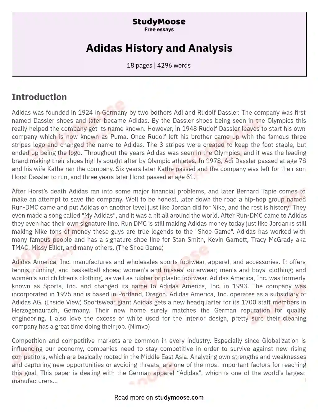 Adidas History and Analysis essay
