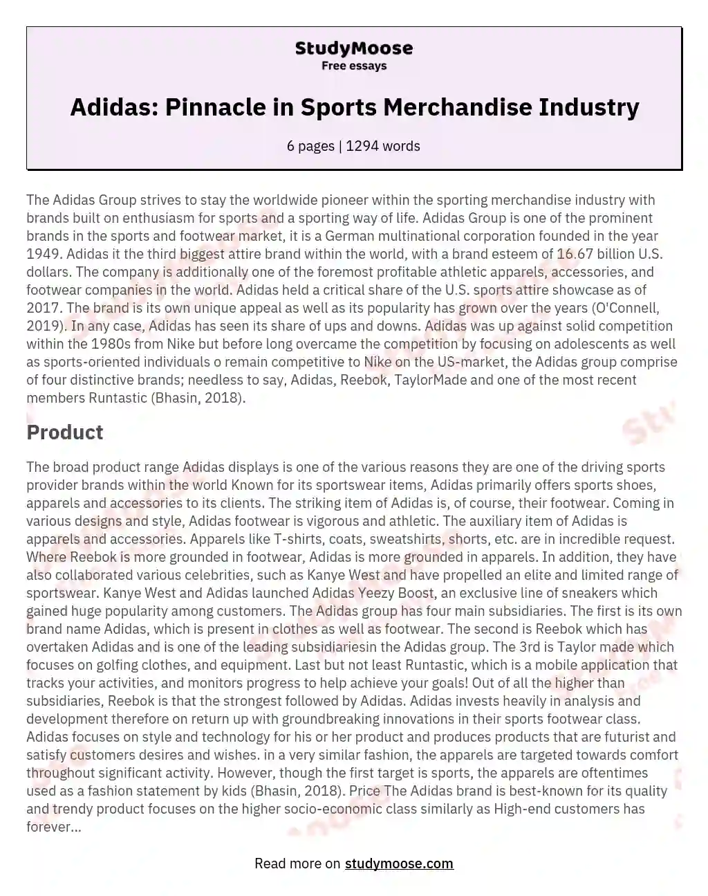 Adidas: Pinnacle in Sports Merchandise Industry essay