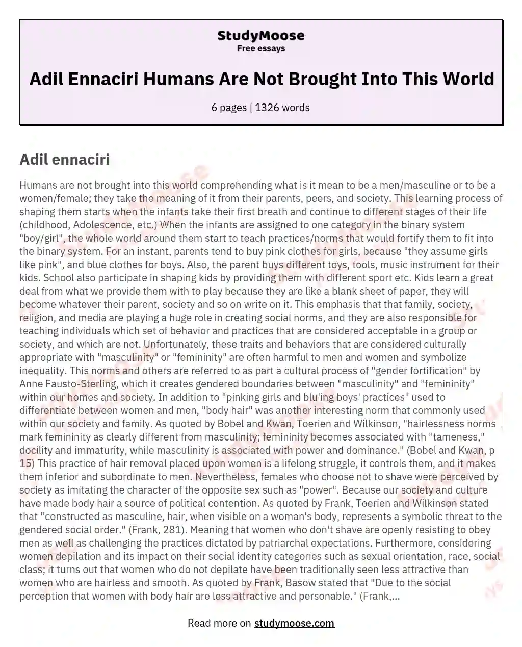 Adil Ennaciri Humans Are Not Brought Into This World