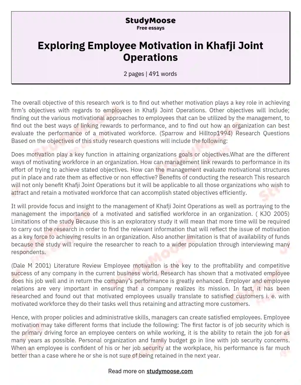 Exploring Employee Motivation in Khafji Joint Operations essay