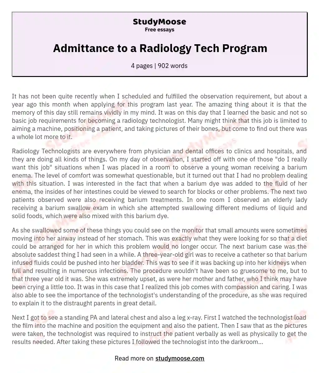 radiology admission essay example