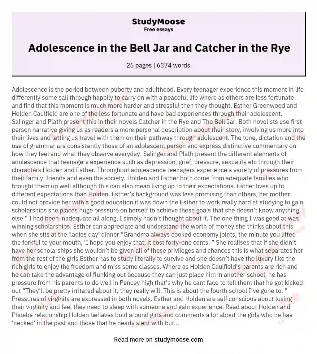 Adolescence in the Bell Jar and Catcher in the Rye essay