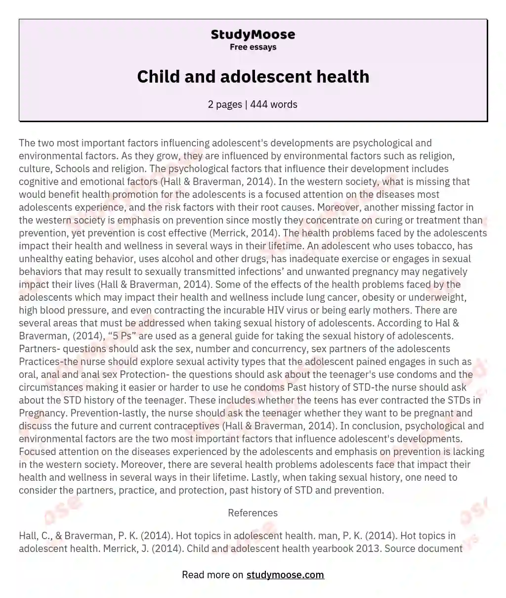 Child and adolescent health essay