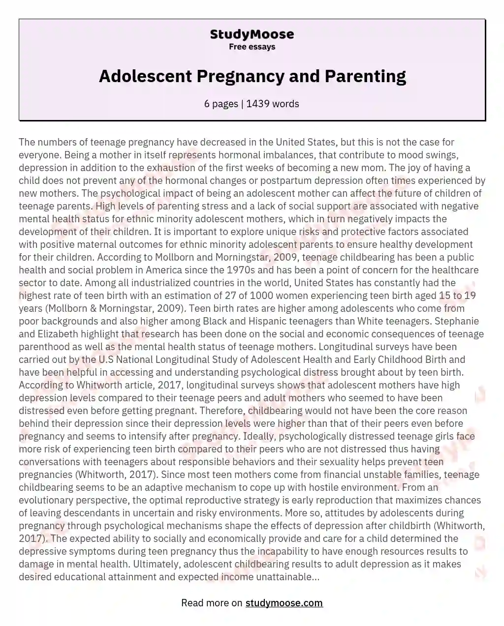 Adolescent Pregnancy and Parenting essay