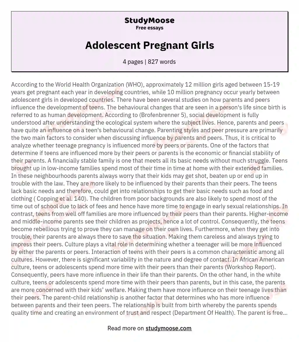 Adolescent Pregnant Girls essay