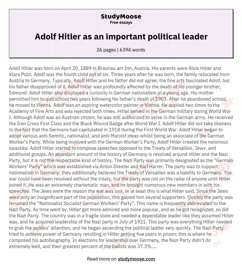 Adolf Hitler as an important political leader essay
