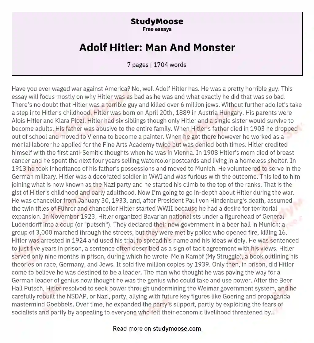 Adolf Hitler: Man And Monster essay