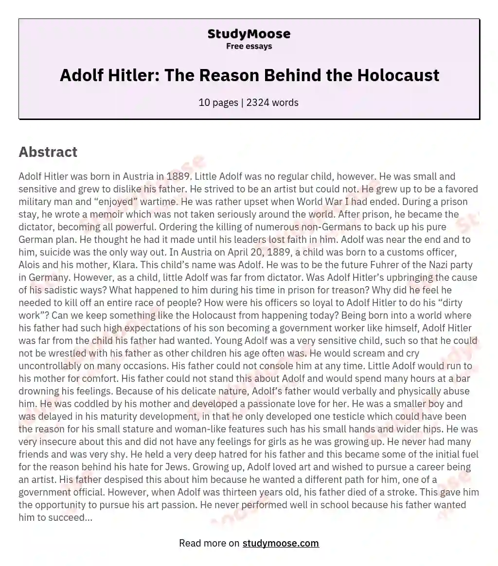 Adolf Hitler: The Reason Behind the Holocaust essay