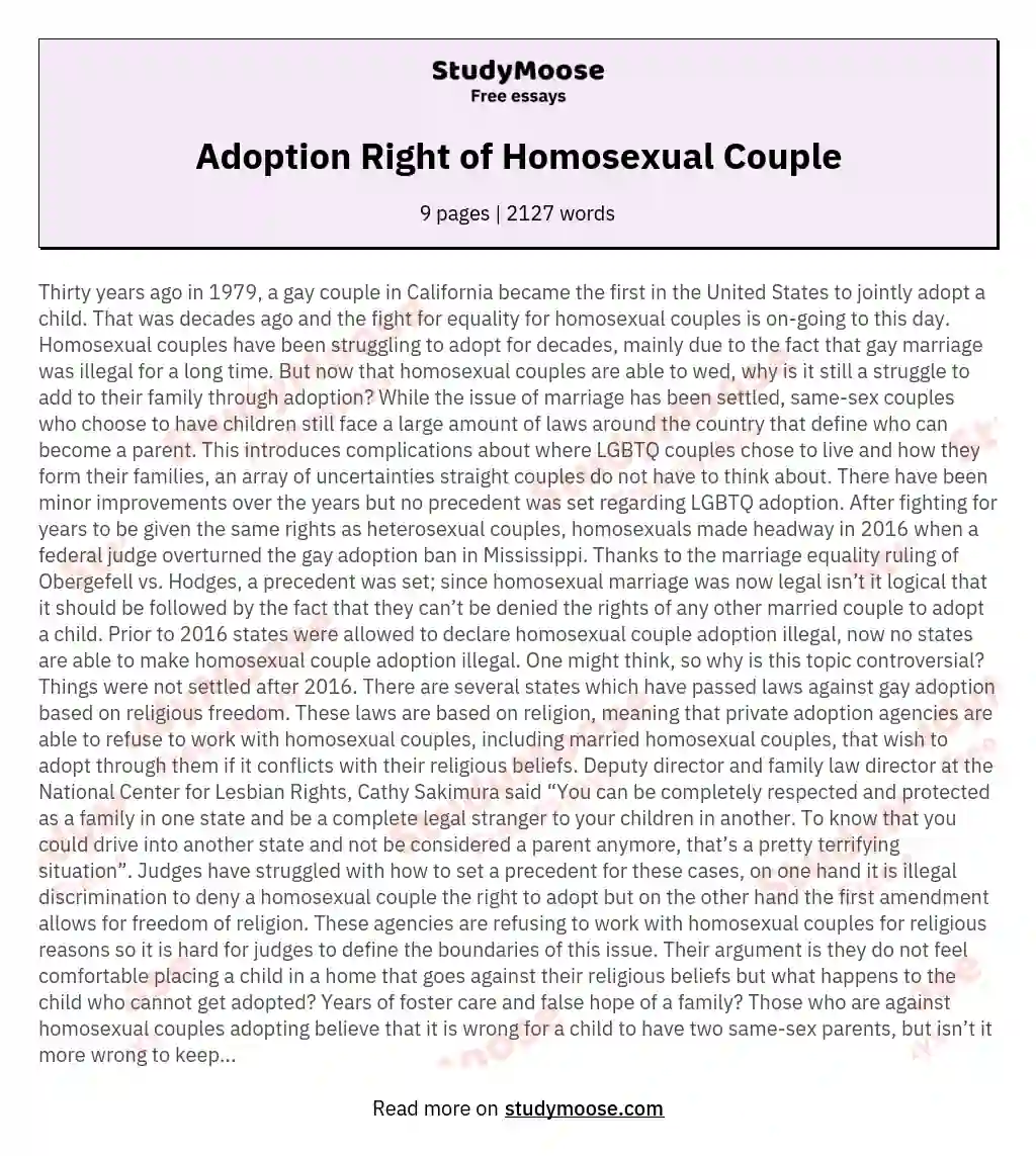 Adoption Right of Homosexual Couple essay