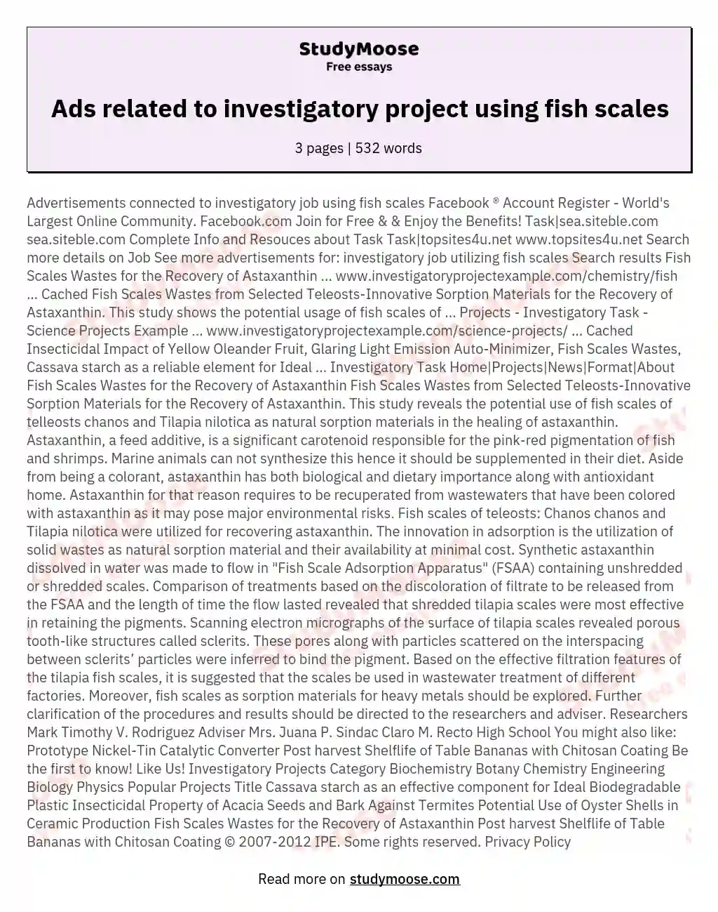 Ads related to investigatory project using fish scales