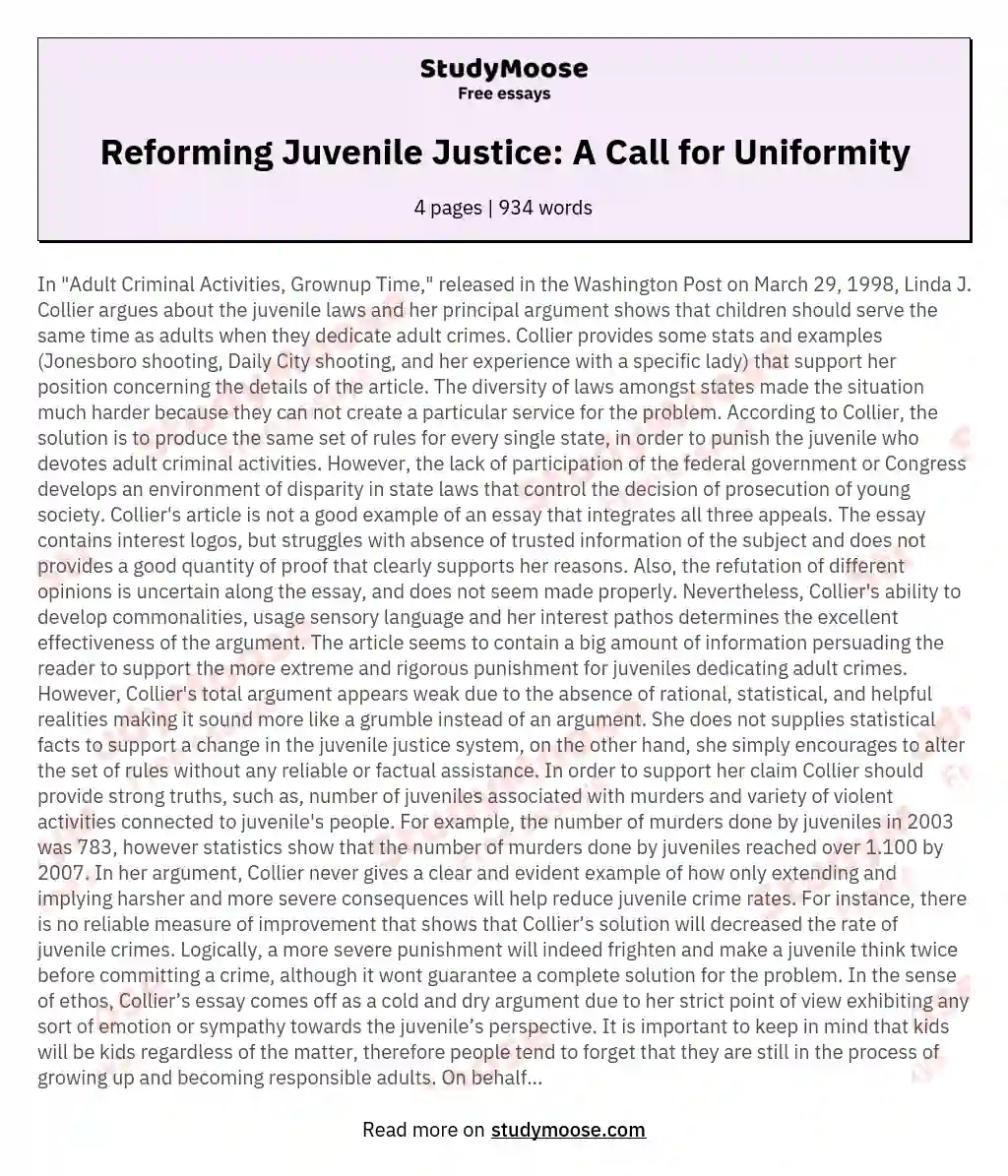 Reforming Juvenile Justice: A Call for Uniformity