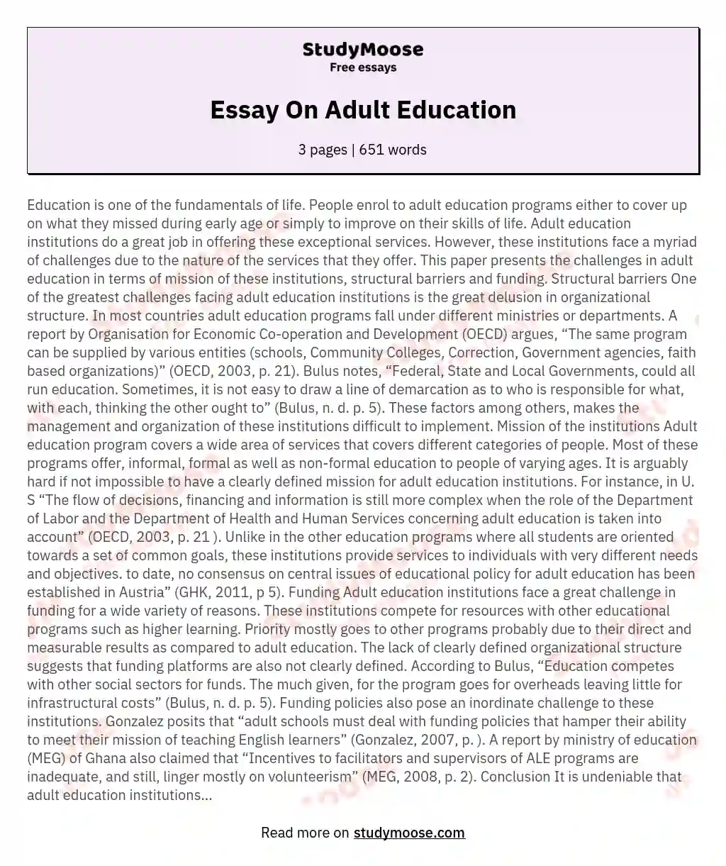 Essay On Adult Education essay