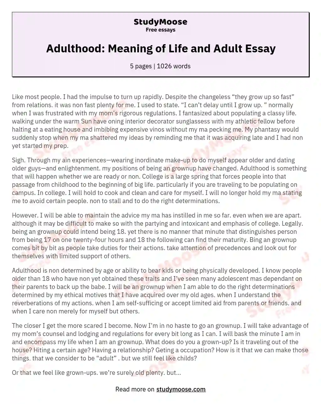 Adulthood: Meaning of Life and Adult Essay