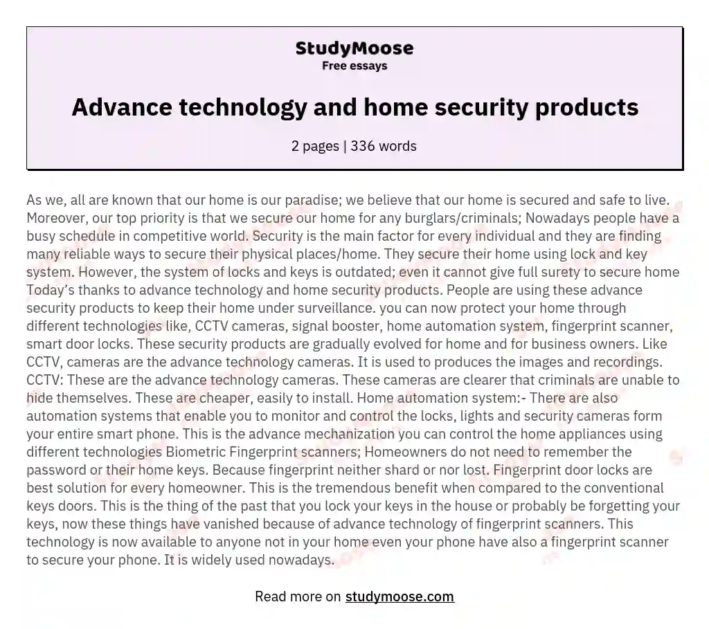 Advance technology and home security products essay