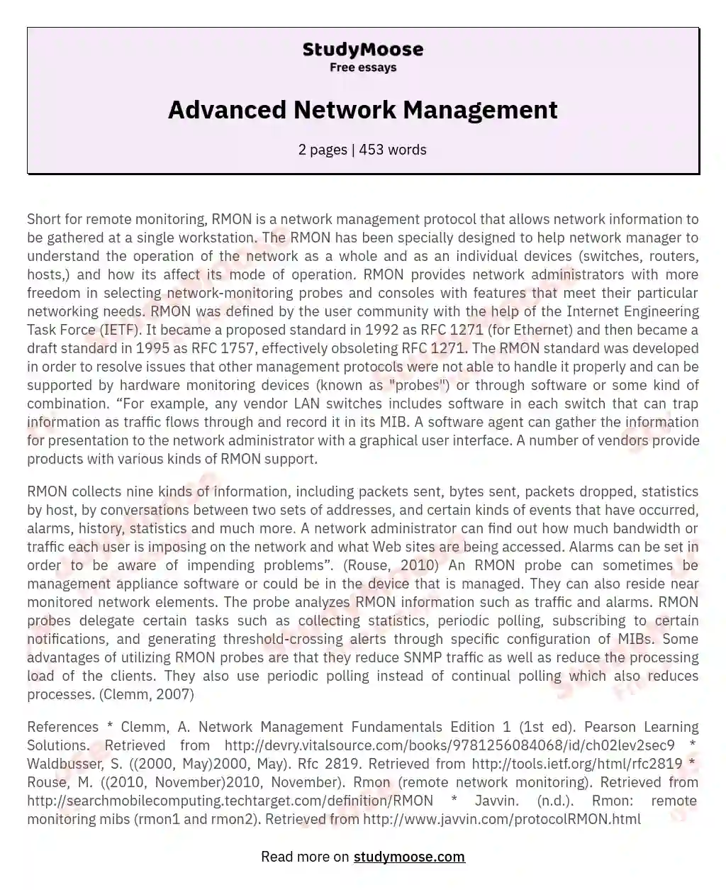 The Significance of RMON in Network Management essay