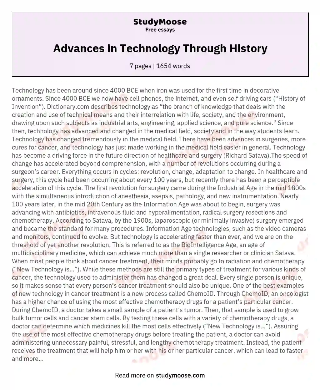 Advances in Technology Through History essay