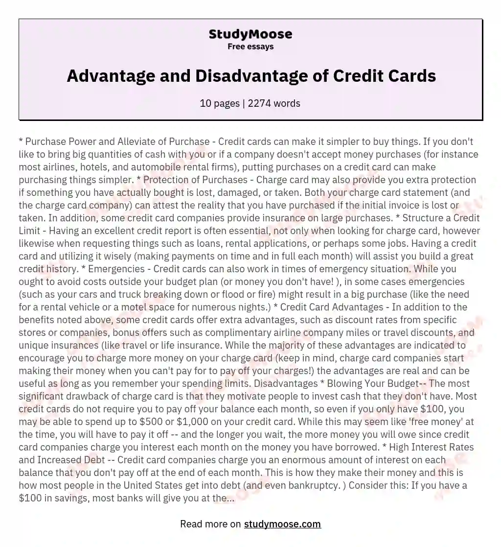 Advantage and Disadvantage of Credit Cards essay